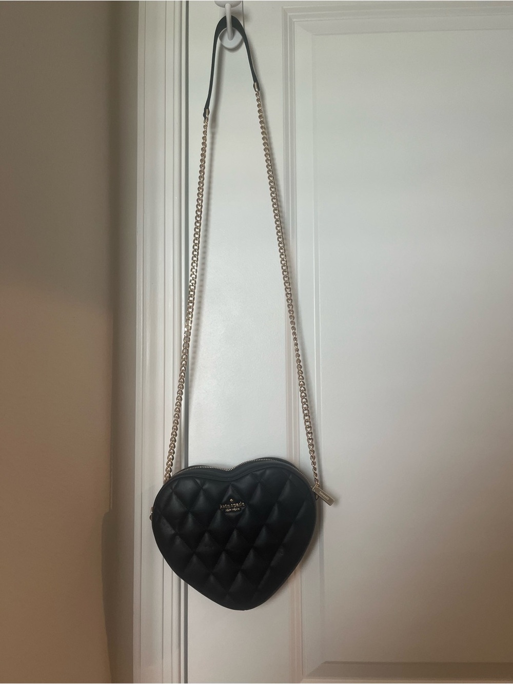 kate spade Black Quilted Heart Crossbody with Gold Chain